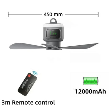 Large Size Remote Control Ceiling Fan 16 Inch USB Wireless Cooling Fan 12000mAh Portable LED Night Light Camping Fan Plus Size Ceiling Fan