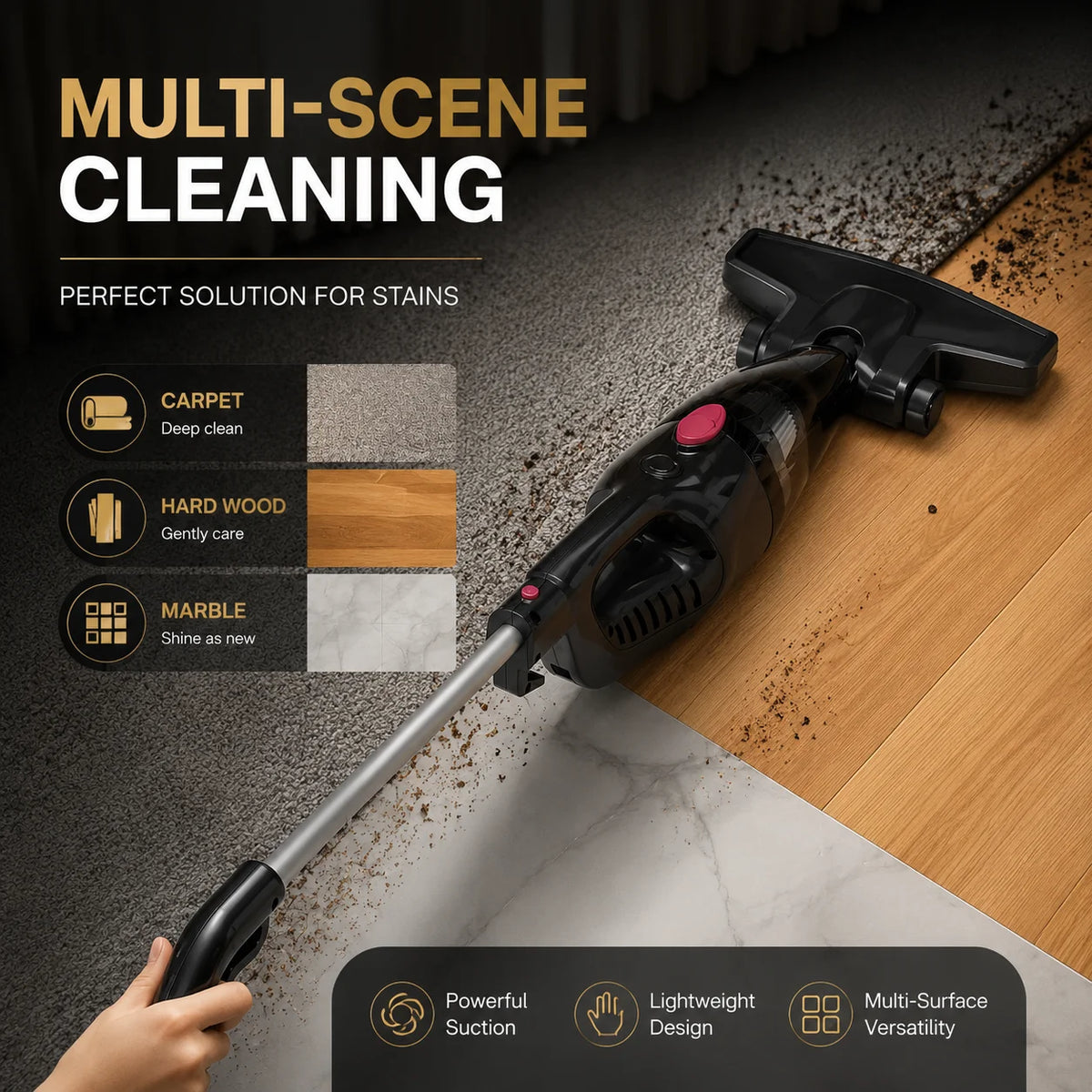 PBHPBH corded vacuum cleaner, 26kPa strong suction, 5-meter cord length, suitable for any environment in the home, pet hair is no problem, equipped with a crevice tool, corners can also be easily cleaned