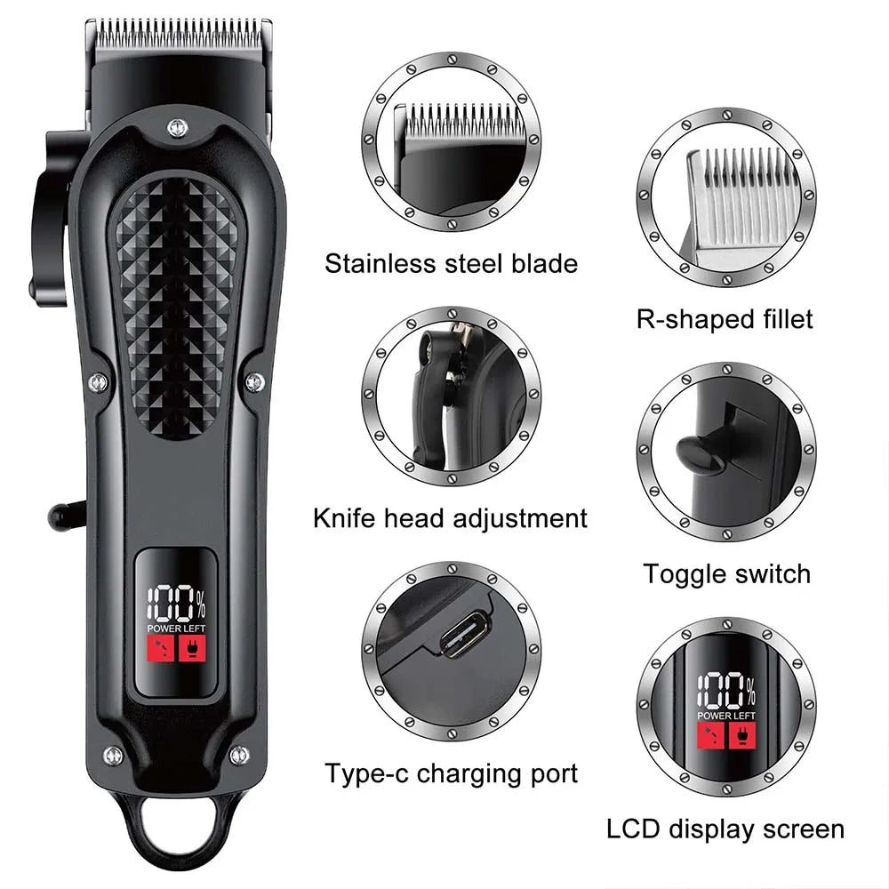 Professional Barber Electric Hair Clipper LED Display Screen USB Charging Trimmer Powerful Electric Hair Clipper Trimmer Tool