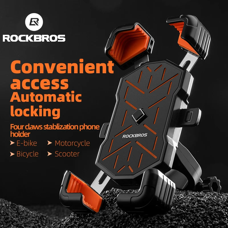 ROCKBROS Bicycle Phone Holder Motorcycle Electric Vehicle Phone Holder 4.5-7.2 inch Mobile Phone Stand Shockproof Bike Bracket