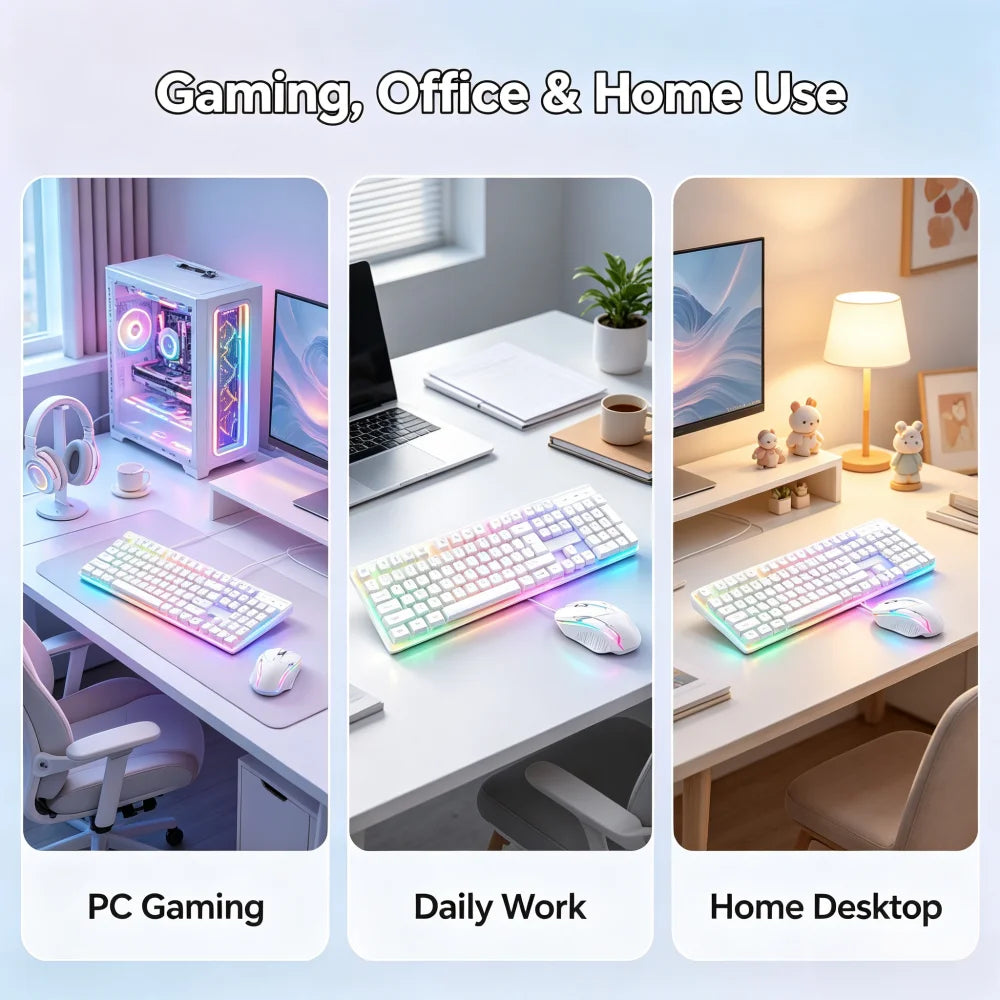 Wired USB Backlit Keyboard and Mouse Combo, Ergonomic Mechanical Feeling Gaming Keyboard & Mouse Kit, Plug Play Computer Accessories for PC Desktop Laptop Home Office Gaming
