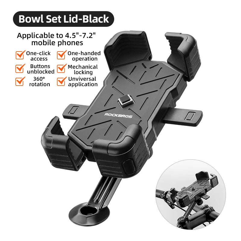ROCKBROS Bicycle Phone Holder Motorcycle Electric Vehicle Phone Holder 4.5-7.2 inch Mobile Phone Stand Shockproof Bike Bracket