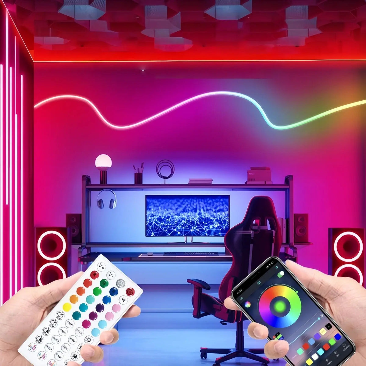 RGB Neon LED Strip Lights 16.4Ft Waterproof Flexible DIY Rope Lights with Music Sync & App Remote Control Model D0100XFP39V