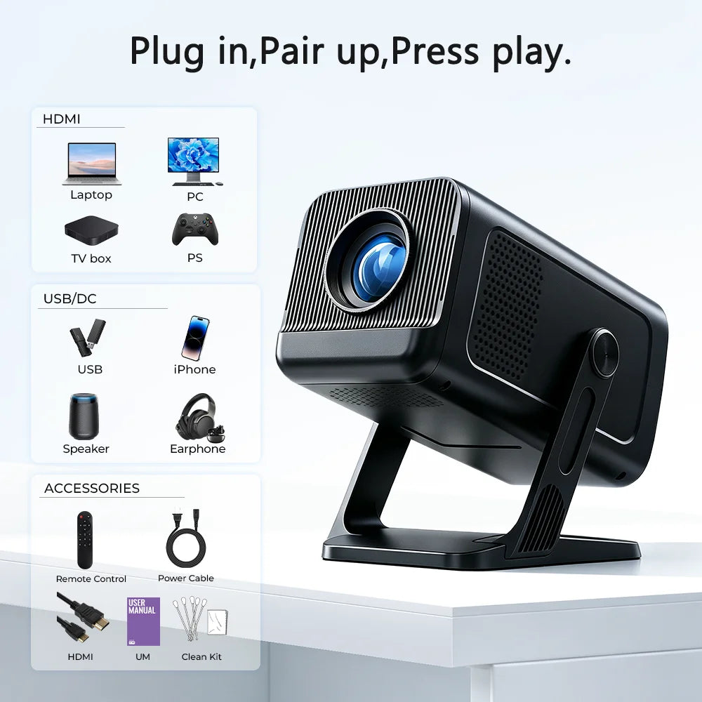 LYNCast Short Throw Projector with Android 14.0 & WiFi 6, 4K Support, Wireless Screen Mirroring X1, Perfect for TV Series, Movies, Gaming, Anime, Sports, K-Dramas, Concerts