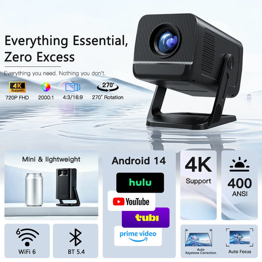 LYNCast Short Throw Projector with Android 14.0 & WiFi 6, 4K Support, Wireless Screen Mirroring X1, Perfect for TV Series, Movies, Gaming, Anime, Sports, K-Dramas, Concerts