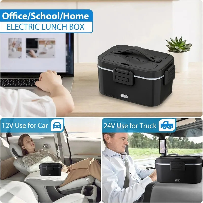 100W Fast‑Heated Electric Lunch Box 1.8L, 110V Home & 12V/24V Car Dual‑Use Food Warmer, 304 Stainless‑Steel Portable Heating Bento Box with Insulated Carry Bag for Office, Road‑Trip