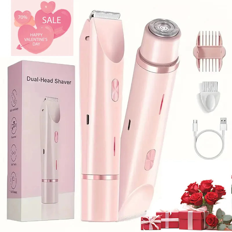 2-in-1 Ladies Electric Hair Trimmer - Bikini Shaving Tool, IPX7 Waterproof Dry/Wet Multi-Use Hair Trimmer, Ceramic Sharp Blades, USB Charging, Suitable for Facial, Underarm, Leg Hair, Portable Personal Hair Care Device, Ideal