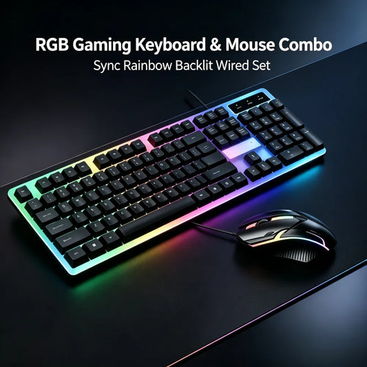 Wired USB Backlit Keyboard and Mouse Combo, Ergonomic Mechanical Feeling Gaming Keyboard & Mouse Kit, Plug Play Computer Accessories for PC Desktop Laptop Home Office Gaming