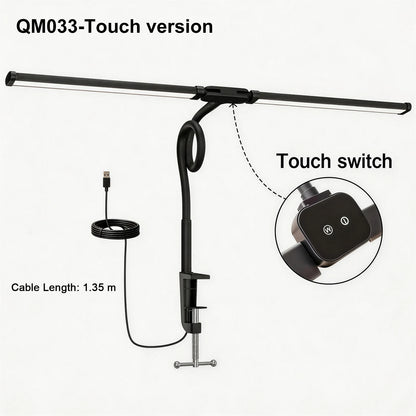 Eye-care Double Head Desk Lamp LED Clip-on 180 Degree Foldable 3 Color Modes Adjustable 3000K-6000K 10 Brightness Levels Computer Screen Light for Home Reading PC Game