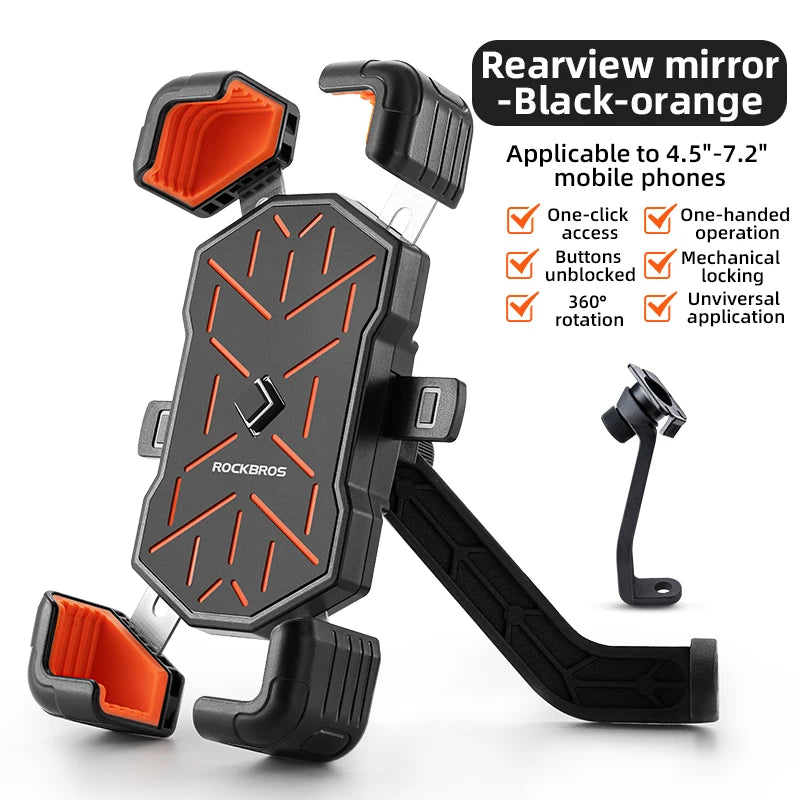 ROCKBROS Bicycle Phone Holder Motorcycle Electric Vehicle Phone Holder 4.5-7.2 inch Mobile Phone Stand Shockproof Bike Bracket