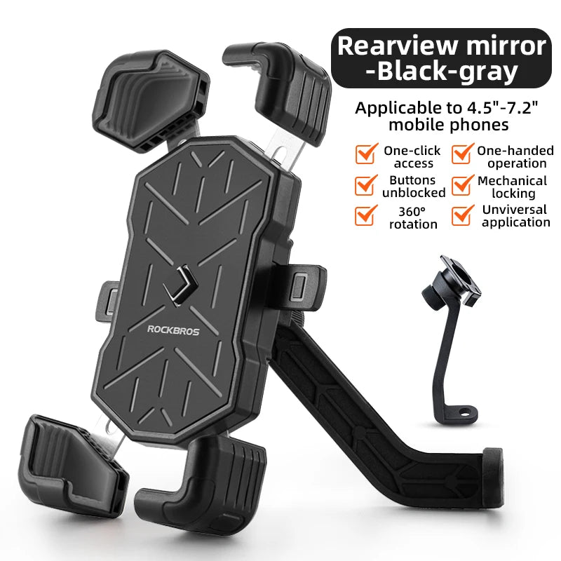 ROCKBROS Bicycle Phone Holder Motorcycle Electric Vehicle Phone Holder 4.5-7.2 inch Mobile Phone Stand Shockproof Bike Bracket