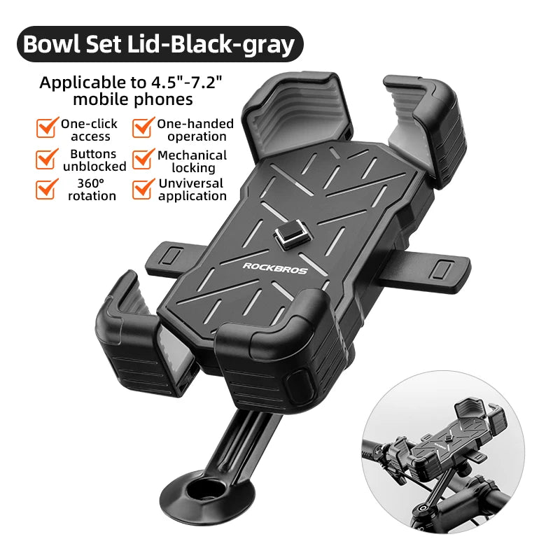 ROCKBROS Bicycle Phone Holder Motorcycle Electric Vehicle Phone Holder 4.5-7.2 inch Mobile Phone Stand Shockproof Bike Bracket