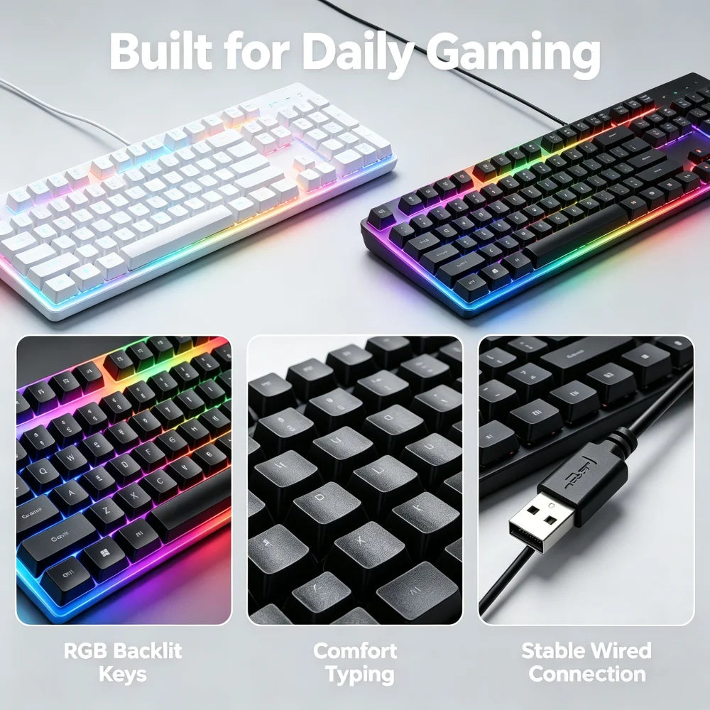 Wired USB Backlit Keyboard and Mouse Combo, Ergonomic Mechanical Feeling Gaming Keyboard & Mouse Kit, Plug Play Computer Accessories for PC Desktop Laptop Home Office Gaming
