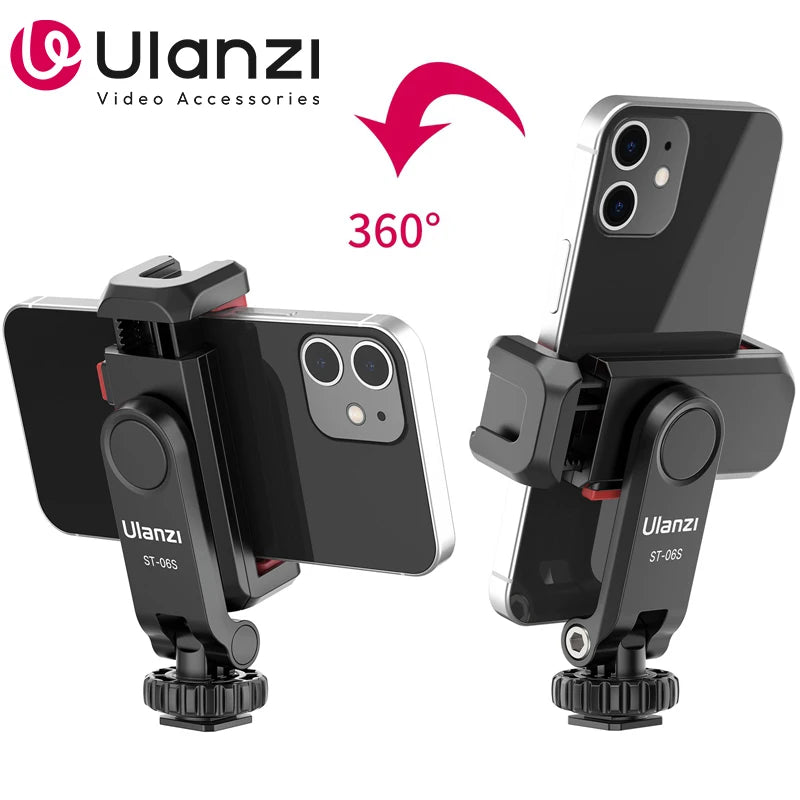 Ulanzi ST-06S Phone Holder Mount Clamp Clip Horizontal and Vertical Shooting for Smartphone Cold Shoe Mount Video Light Mic