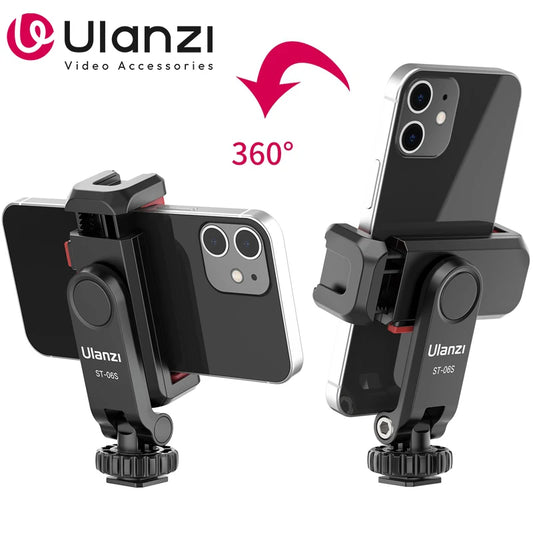 Ulanzi ST-06S Phone Holder Mount Clamp Clip Horizontal and Vertical Shooting for Smartphone Cold Shoe Mount Video Light Mic