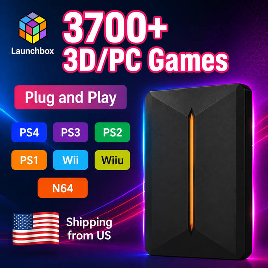 Launchbox 500GB Gaming HDD with 3760+Games&Emulators Video Game Console for PS4/Switch/PS3/PS2/PS1/Wii/Wiiu/Nes/Gamcube Plug&Play Launchbox OS for Win PC/Laptop
