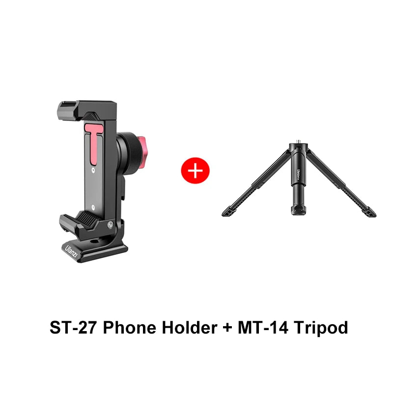 Ulanzi ST-27 Metal Phone Holder Clamp With Cold Shoe Arca Rotatable Tripod Mount Clip for TikTok Vlog Photography