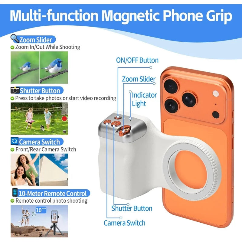 Magnetic Smartphone Camera Grip Wireless Shutter Universal Photo Stand Selfie Handle for iPhone Android Vlog