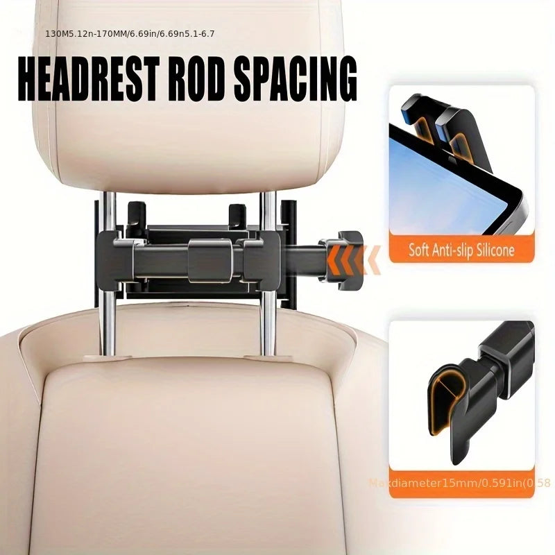Car Headrest Tablet Mount Holder Compatible for, Tablet & Smartphone up to 13” with 360° Rotating Arm & Extendable Bracket, Anti-Shake Clamp Base, Adjustable Headrest Mount for Backseat Entertainment for Car, Trucks, SUVs
