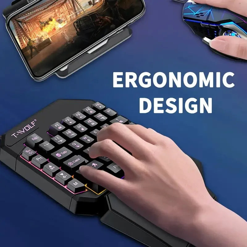 FocusOnPC TF900 2-in-1 Mobile Gaming Converter Combo, One Hand Keyboard & Mouse Kit for PUBG Mobile & Other Smartphone Mobile Games  RGB Wired Gaming Keyboard Mouse Combo