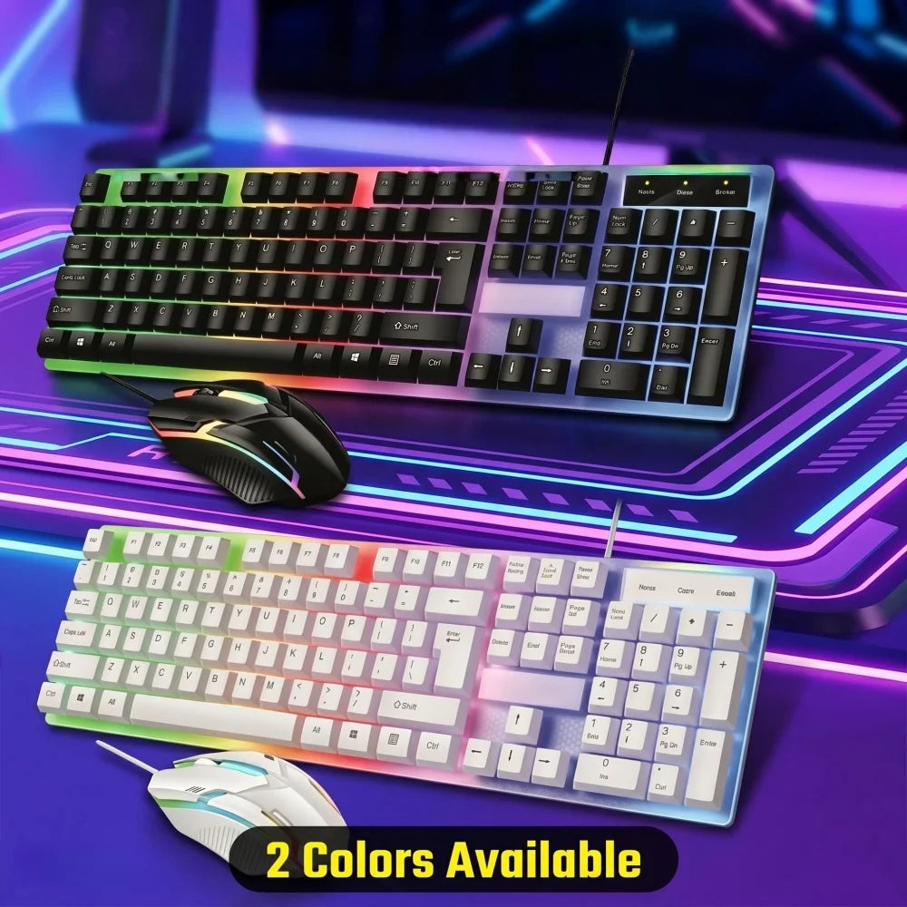 Wired USB Backlit Keyboard and Mouse Combo, Ergonomic Mechanical Feeling Gaming Keyboard & Mouse Kit, Plug Play Computer Accessories for PC Desktop Laptop Home Office Gaming