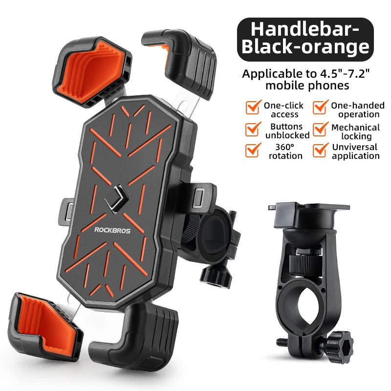 ROCKBROS Bicycle Phone Holder Motorcycle Electric Vehicle Phone Holder 4.5-7.2 inch Mobile Phone Stand Shockproof Bike Bracket