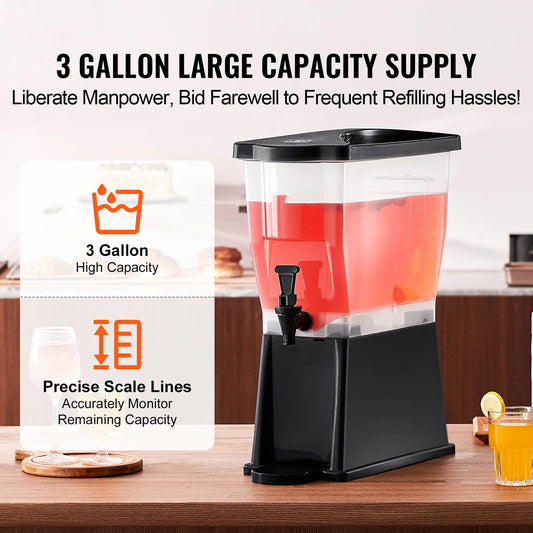 SucceBuy Beverage Dispenser 3 Gallon Drink Dispenser for Parties Plastic Juice Dispenser w/ Stand Spigot Lid Iced Tea Dispenser