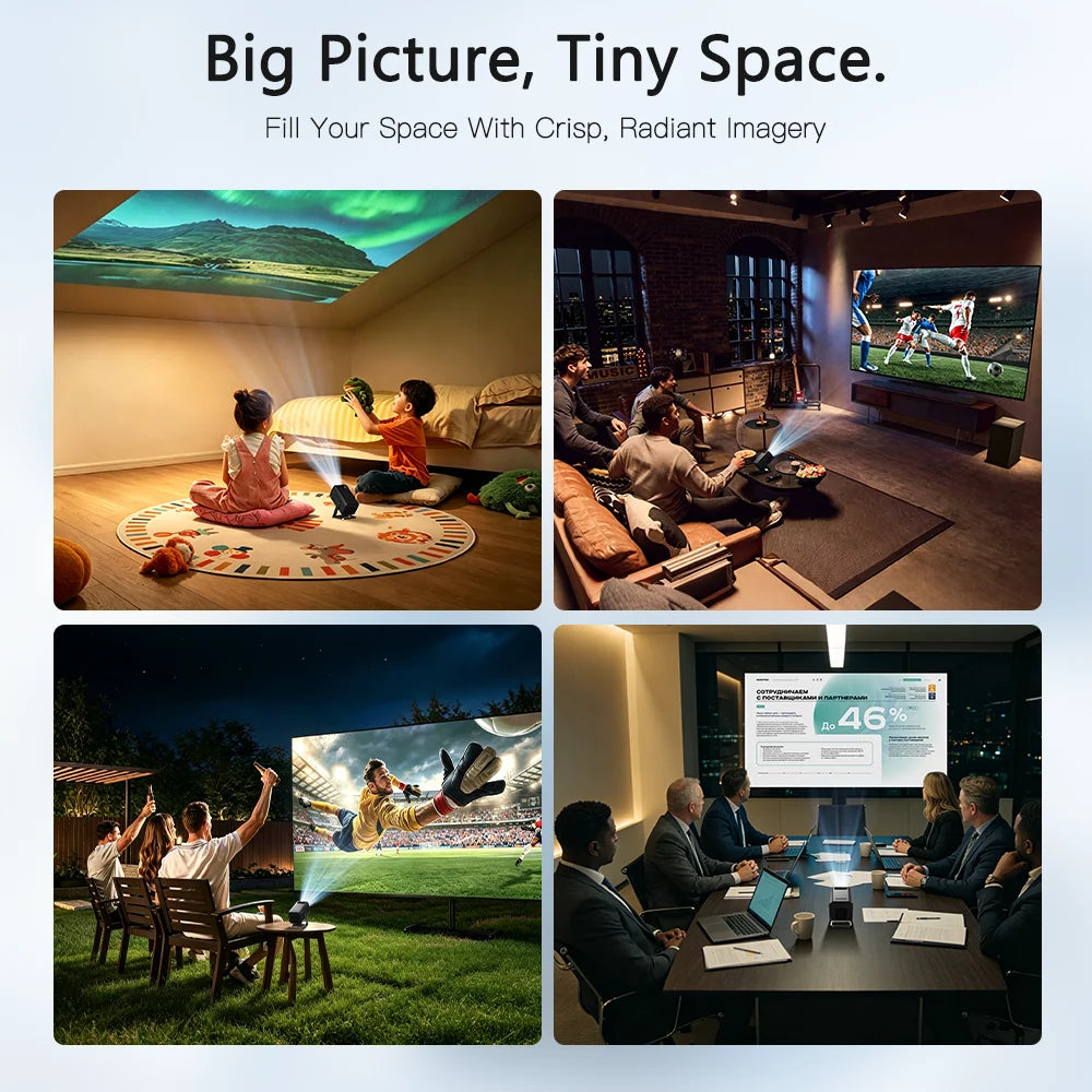 LYNCast Short Throw Projector with Android 14.0 & WiFi 6, 4K Support, Wireless Screen Mirroring X1, Perfect for TV Series, Movies, Gaming, Anime, Sports, K-Dramas, Concerts
