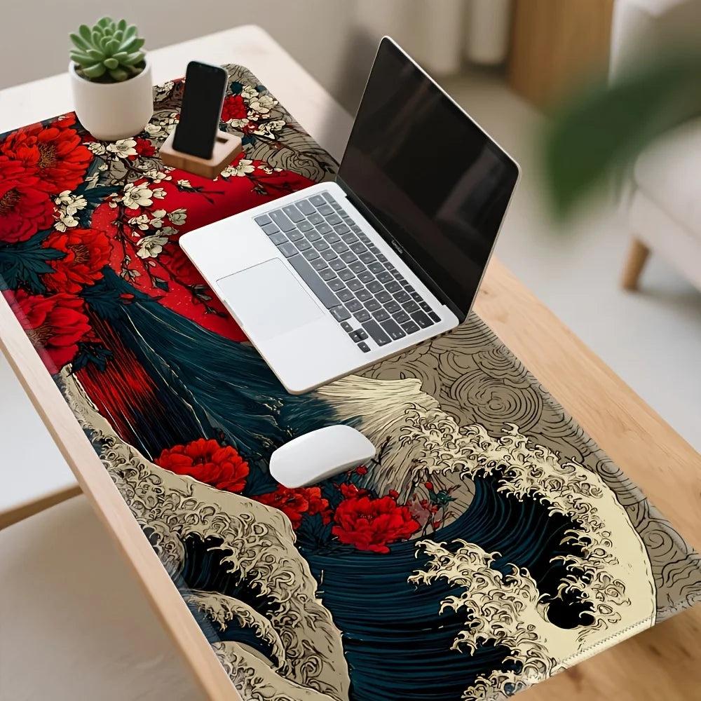 XXL Japanese Ukiyo-e Anime Bohemian Gaming Mouse Pad & Desk Mat - Large Non-Slip Rubber Base Suitable for Office, Home Computer, Compatible for PC, Laptop