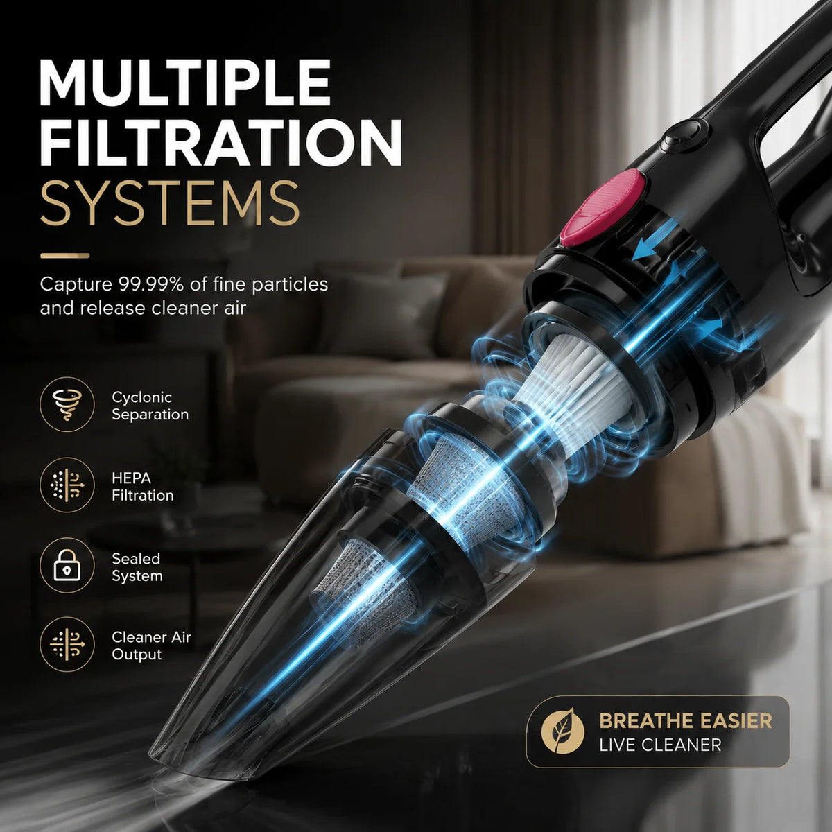 PBHPBH corded vacuum cleaner, 26kPa strong suction, 5-meter cord length, suitable for any environment in the home, pet hair is no problem, equipped with a crevice tool, corners can also be easily cleaned