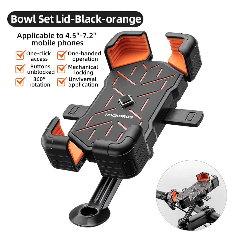 ROCKBROS Bicycle Phone Holder Motorcycle Electric Vehicle Phone Holder 4.5-7.2 inch Mobile Phone Stand Shockproof Bike Bracket
