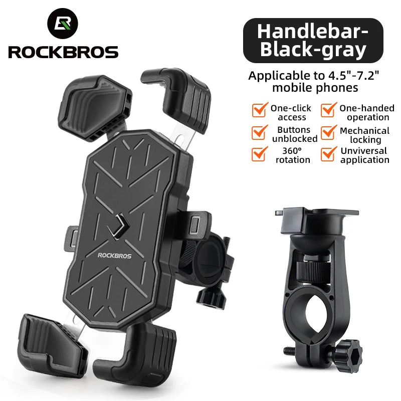ROCKBROS Bicycle Phone Holder  Motorcycle Electric Vehicle Phone Holder 4.5-7.2 inch Mobile Phone Stand Shockproof Bike Bracket