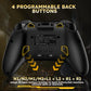 Wireless gaming controller with an interactive screen, compatible with PC, PS4, Switch, Android, and iOS devices. Features 4 programmable buttons, rapid-fire functionality, a 6-axis gyroscope, dual vibration feedback, and RGB