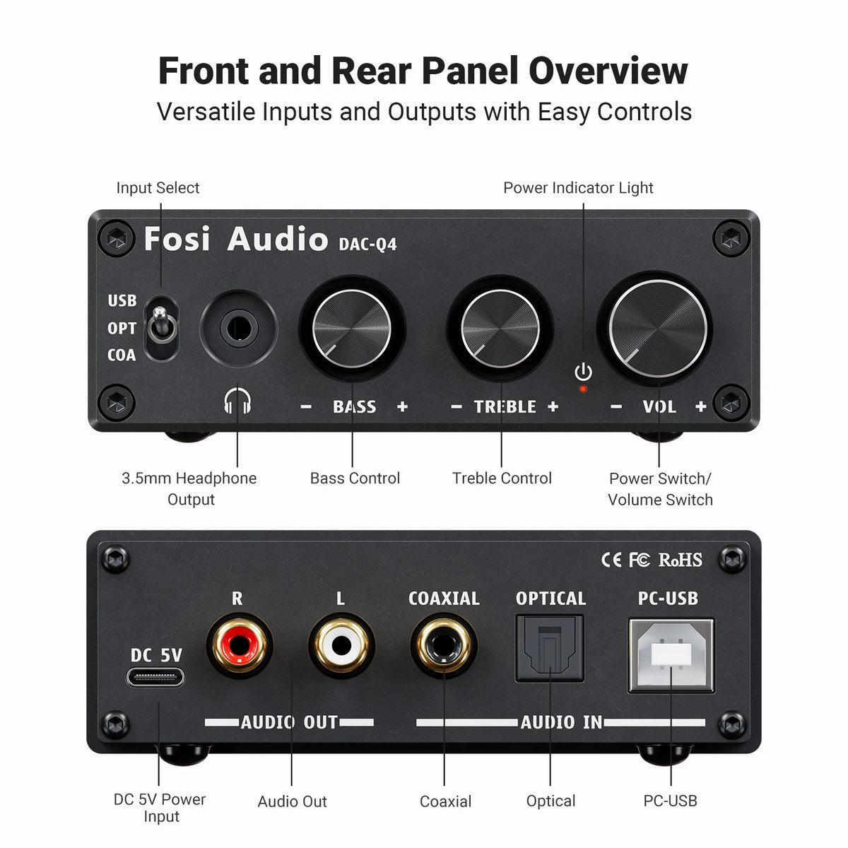 Fosi Audio Mini Stereo USB Gaming DAC Headphone Amplifier Audio Converter Adapter for Home/Desktop Powered/Active Speakers