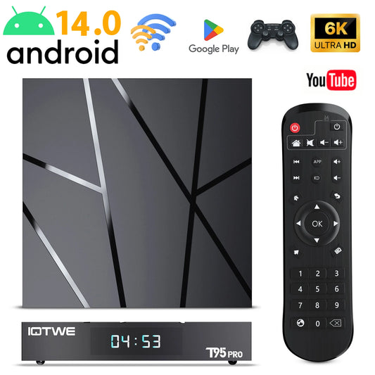 T95 Pro Android 14 Smart TV Box 4GB 128GB Quad Core Support 6K HDR Video Dual WiFi 2.4G/5G BT5.0 HDMI Stream Media Player Set