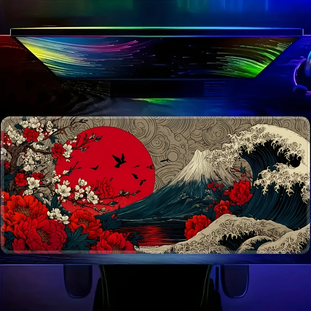 XXL Japanese Ukiyo-e Anime Bohemian Gaming Mouse Pad & Desk Mat - Large Non-Slip Rubber Base Suitable for Office, Home Computer, Compatible for PC, Laptop