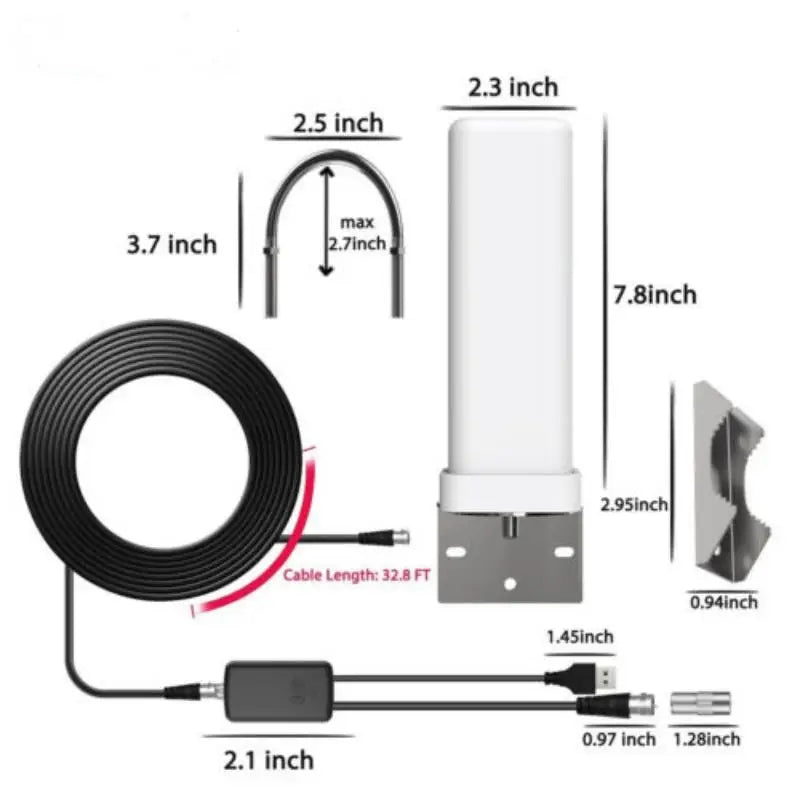 600 Miles Signal Amplified TV Antenna ABS HD 4K Digital TV Antenna Wear Resist 1080P 39dBi Antenna for Roof Utility Pole RV