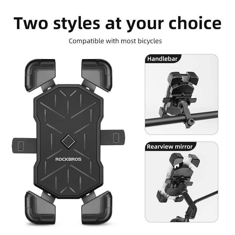 ROCKBROS Bicycle Phone Holder Motorcycle Electric Vehicle Phone Holder 4.5-7.2 inch Mobile Phone Stand Shockproof Bike Bracket