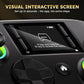 Wireless gaming controller with an interactive screen, compatible with PC, PS4, Switch, Android, and iOS devices. Features 4 programmable buttons, rapid-fire functionality, a 6-axis gyroscope, dual vibration feedback, and RGB