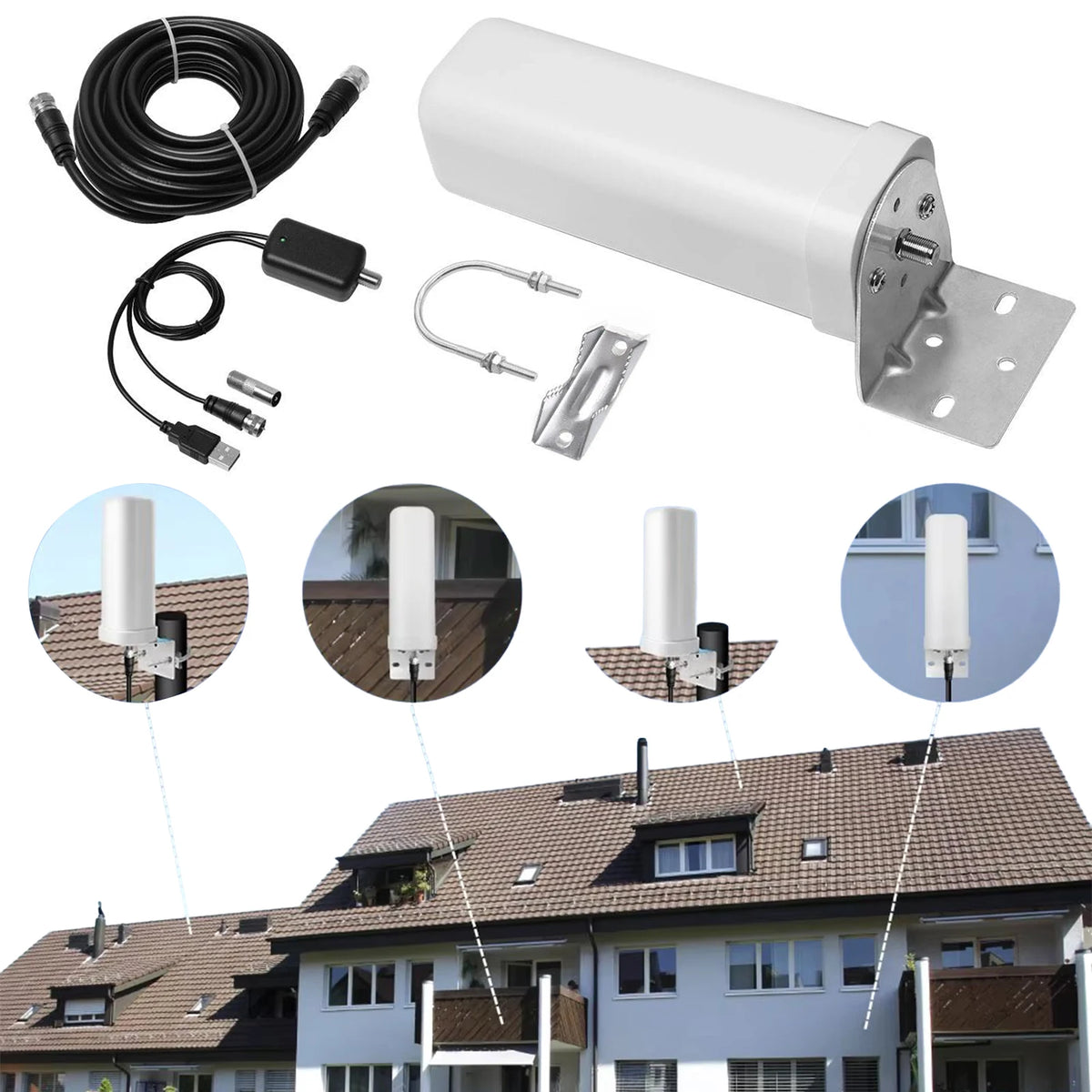 600 Miles Signal Amplified TV Antenna ABS HD 4K Digital TV Antenna Wear Resist 1080P 39dBi Antenna for Roof Utility Pole RV