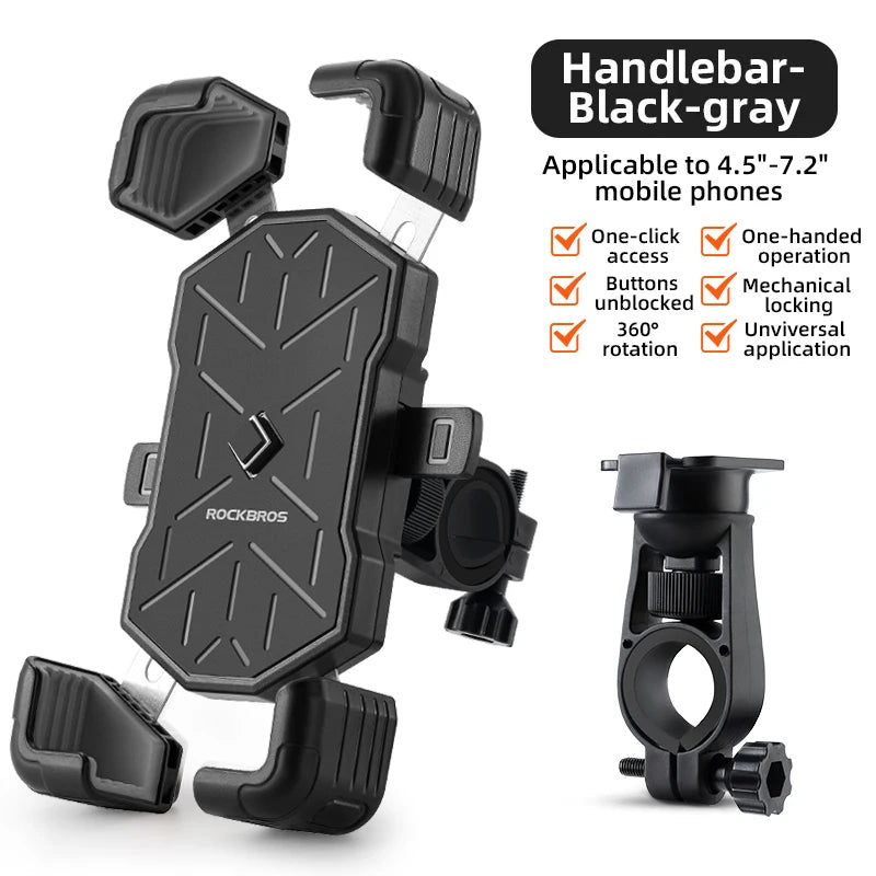 ROCKBROS Bicycle Phone Holder Motorcycle Electric Vehicle Phone Holder 4.5-7.2 inch Mobile Phone Stand Shockproof Bike Bracket