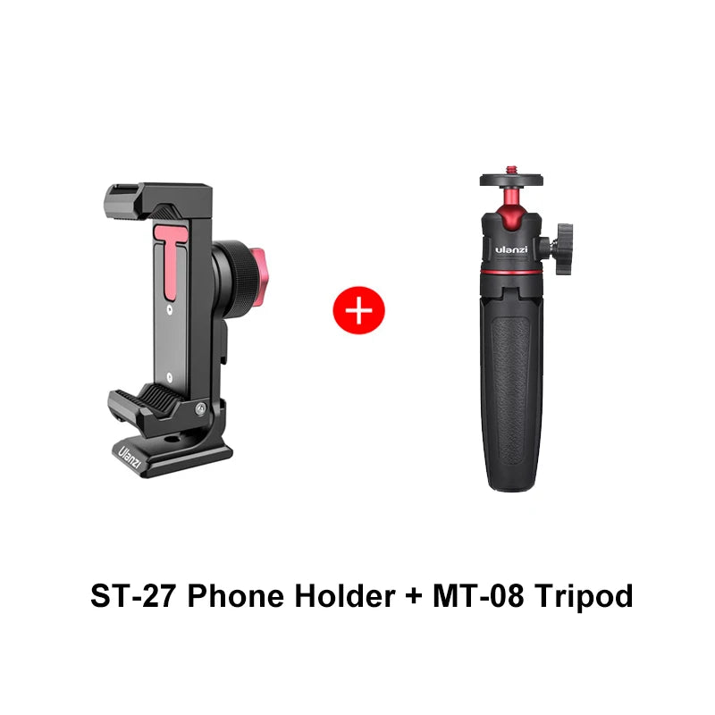 Ulanzi ST-27 Metal Phone Holder Clamp With Cold Shoe Arca Rotatable Tripod Mount Clip for TikTok Vlog Photography